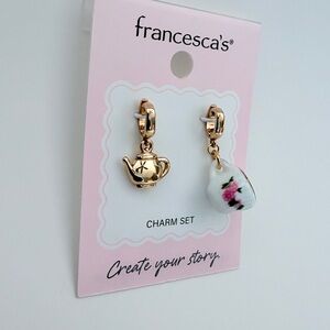 Francesca’s Charm Bar Tea Party Teapot + Teacup Gold Charm Set | NEW